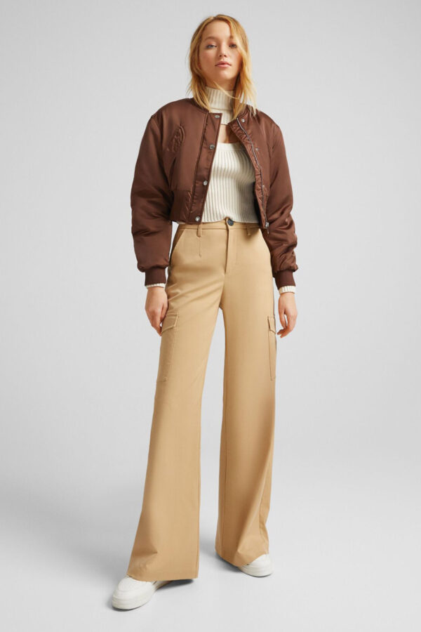 Cropped Satin Bomber Jacket - Image 4